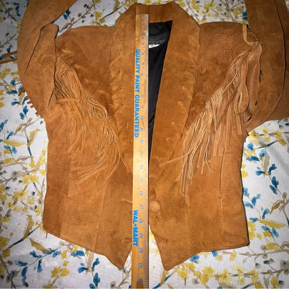 Vintage Phoenix USA Tan Fringed Women's Genuine Pig Split Jacket Blazer Medium - Picture 13 of 16